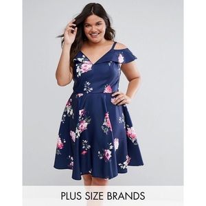 Chi Chi London Midi Dress with Frill Cold Shoulder